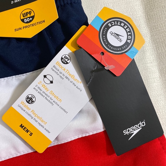 SPEEDO Men's Navy White Red Swim Trunks w UFP50+ Sun Protection Size XXL - Picture 6 of 10